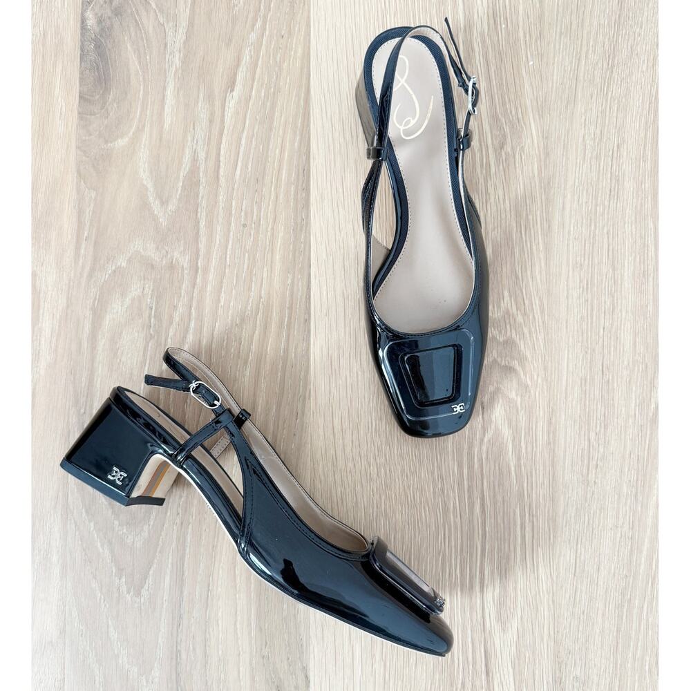 Sam Edelman Tracie Black Patent Buckle Detail Block Heel US 7.5 - Picture 2 of 9